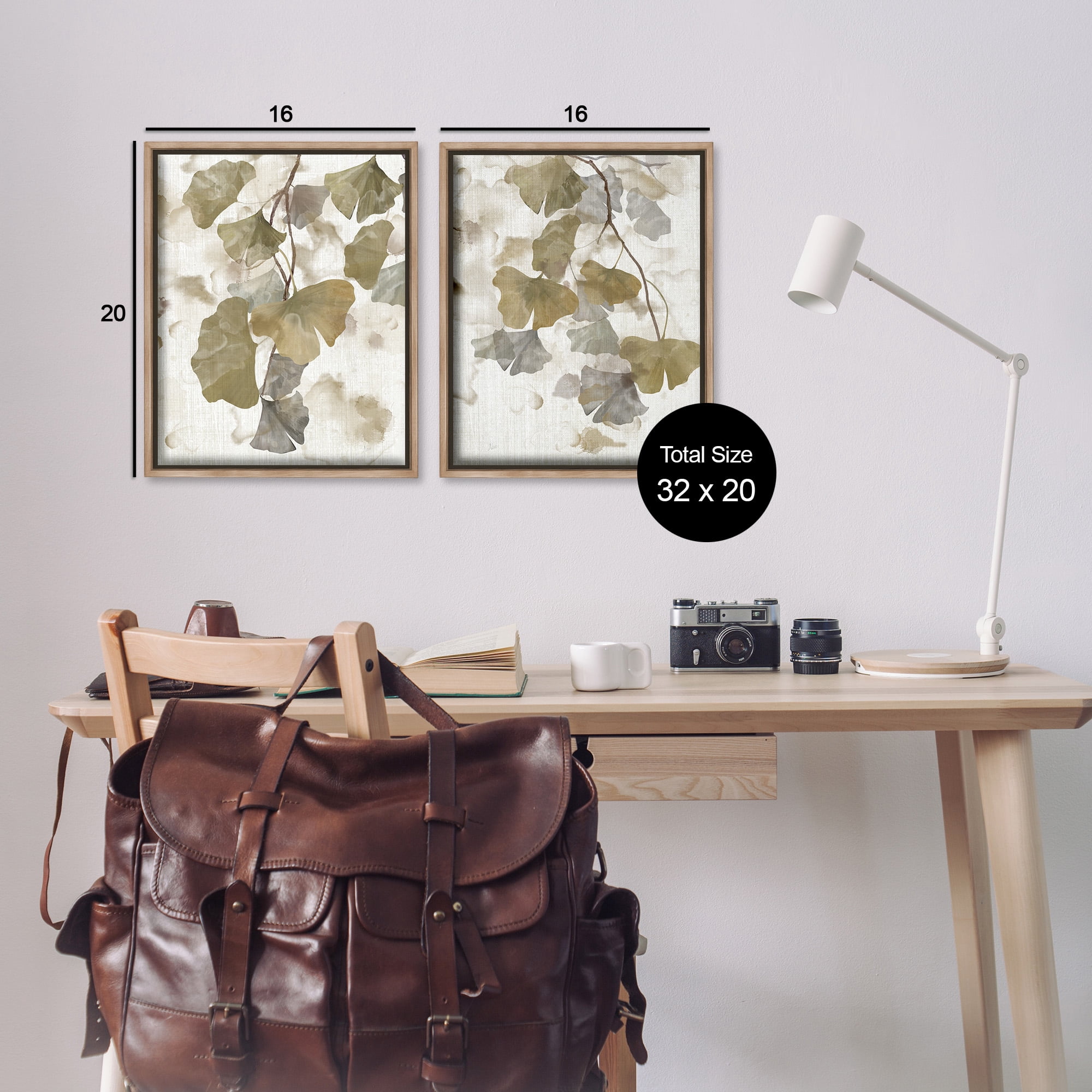 Stupell Industries Rustic Gingko Leaves Botanical & Floral Painting Brown Floater Framed Canvas Art Print Wall Art, 17 x 21, Set of 2