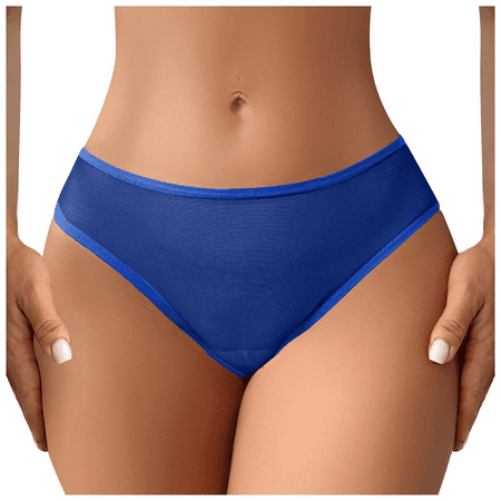 Fulorrnie Women s Sheer Mesh Breathable Panties No Roll Waistband Full Coverage Underwear Summer Lingerie Briefs  Blue  S