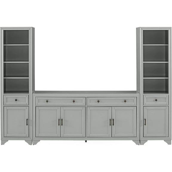 Vintage Sideboard & Bookcase Set - Distressed Gray Storage - 3 Piece Modular Home Organization