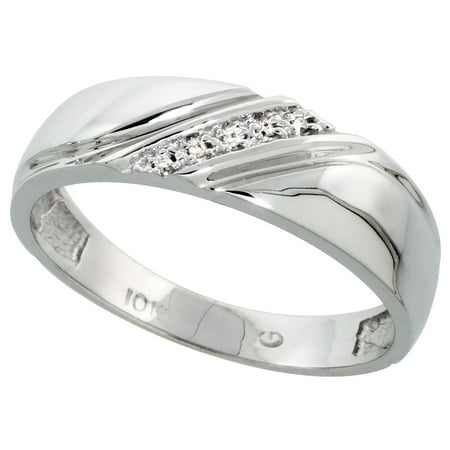 10k White Gold Mens Diamond Wedding Band Ring 0.03 cttw Brilliant Cut, 1/4 inch 6mm