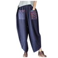 thumbnail image 1 of Pantalon Large en Lin pour Femmes Ample Fuselé Court Taille Élastique, 1 of 5