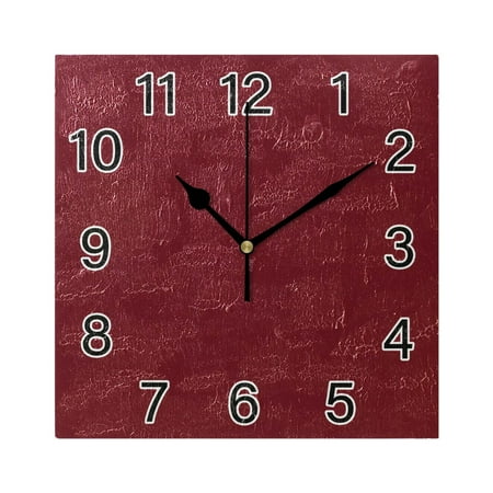 Ryvnso Dark Red Wall Clock Square Silent Non-Ticking Battery Operated 7.78