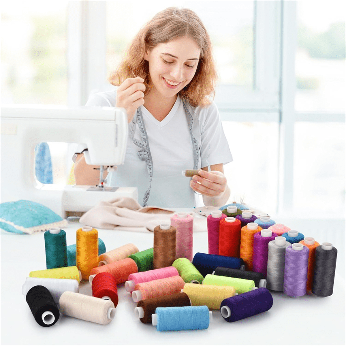 TOP! 72pcs Sewing Thread Kit, 36 Colors Machine Threads, Prewound Bobbins Threads 400 Yards Per Spools