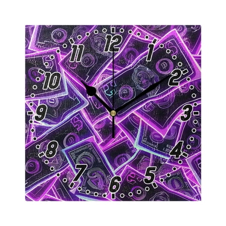 Neon Dollar Bills Wall Clock Battery Operated Silent Non-Ticking Bedroom Office Kitchen Home School Decor 7.8(Black)