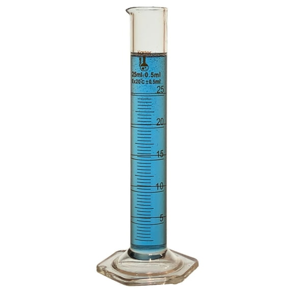 25ml, Graduated Cylinder, Borosilicate 3.3 Glass, Single Metric Scale, Karter Scientific 246G2 (Single)
