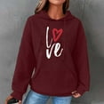 thumbnail image 2 of Hoodies for Women Graphic Heart Print Cute Long Sleeve Waffle Drawstring Pullover Spring Fall Sweatshirts with Pockets(Wine,L), 2 of 5