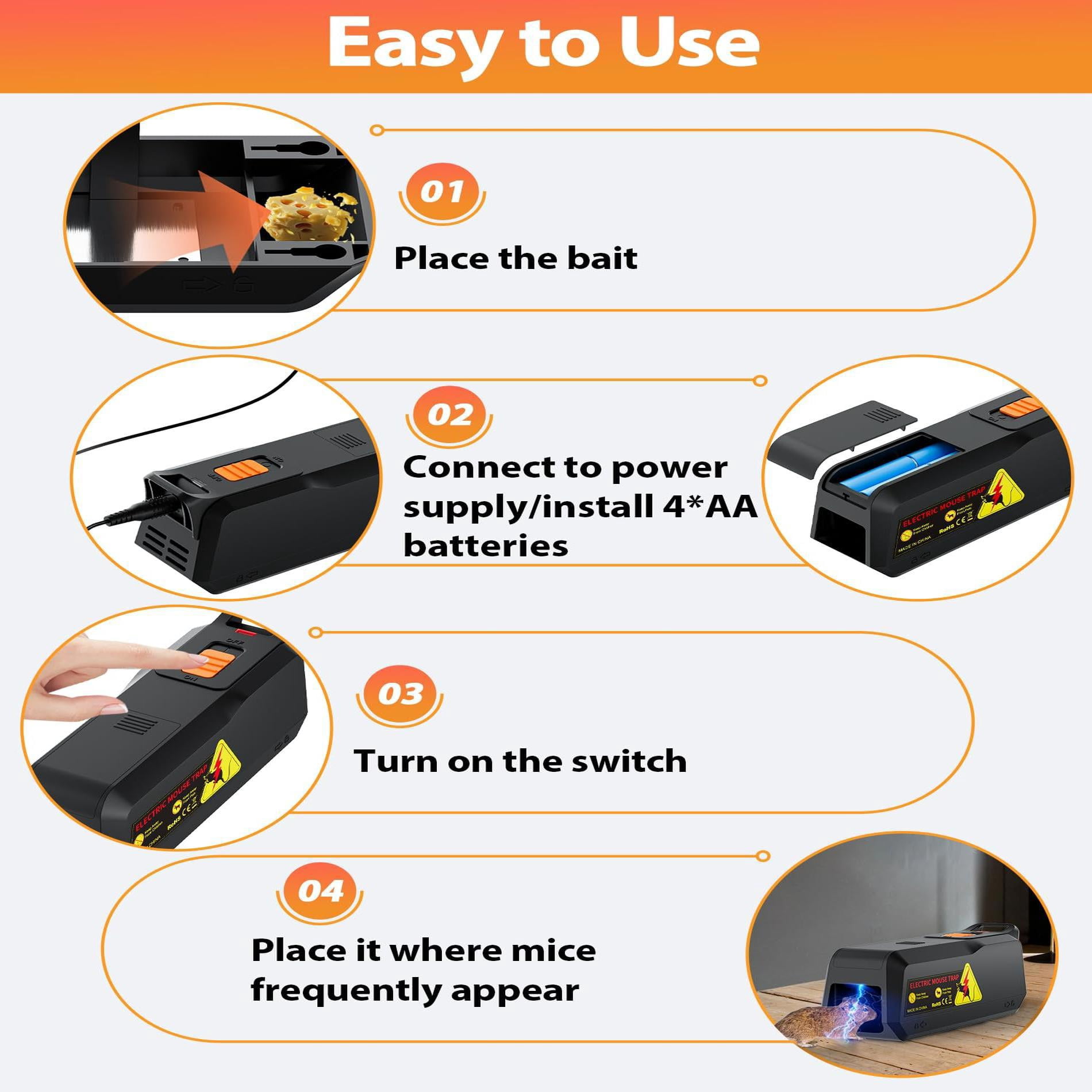 PATIOEASY Electric Mouse Trap Zapper,Rat Trap Indoor with Powerful Voltage, Safe and Effective Big Rats Control for Garage, Basement, Indoor/Outdoor Use-2PCS