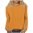 thumbnail image 1 of AherBiu T-Shirts pour Femmes Automne Manches Longues Col Rond Tee Basique Hauts Amples Couleur Unie Chemises Confortables, 1 of 5
