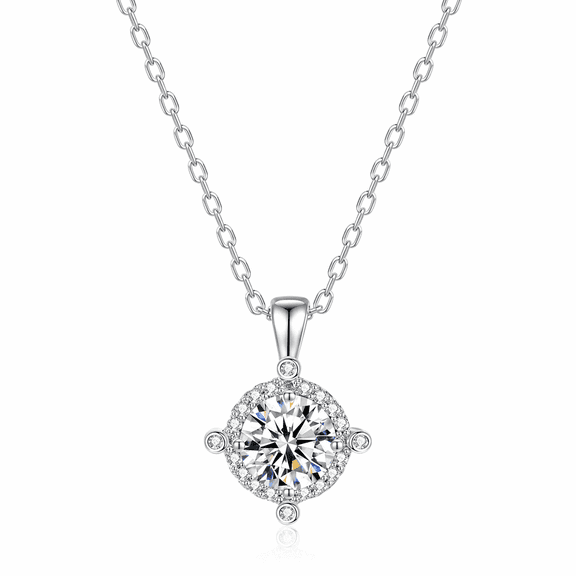 Round Cubic Zirconia Pendant Necklace with 18k White Gold Plated– Elegant Jewelry for Women