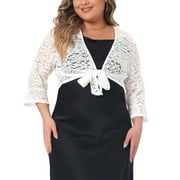 MODA NOVA Juniors Plus Size Bolero Tie Front Hollow Out Lace Crop Shrug White 2X