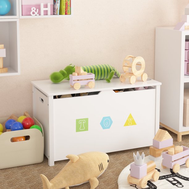 Homfa Kids' Cubby Bookcase, Children's Wood Toy Chest with FlipTop Lid and Safety Hinges for