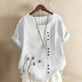 thumbnail image 2 of ZQUUVOU Women's T-Shirt Round-Neck Printed Short Sleeve Button Blouse B-White (3XL), 2 of 4