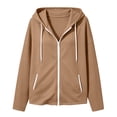 thumbnail image 3 of cocolona Hoodies for Women Solid Color Long Sleeve Fall Winter Drawstring Sweatshirts Loose Casual Zipper Jackets with Pockets, 3 of 5