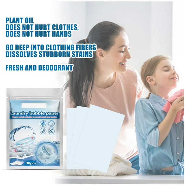 Catégorie de Produits Autres Fournitures de Nettoyage 1 / Titre de Produit Papier de Lessive Nettoyage et Élimination des Taches Tablettes de Lessive Concentrées Parfum Longue Durée Préservation des Vêtements Maison 30 Pcs