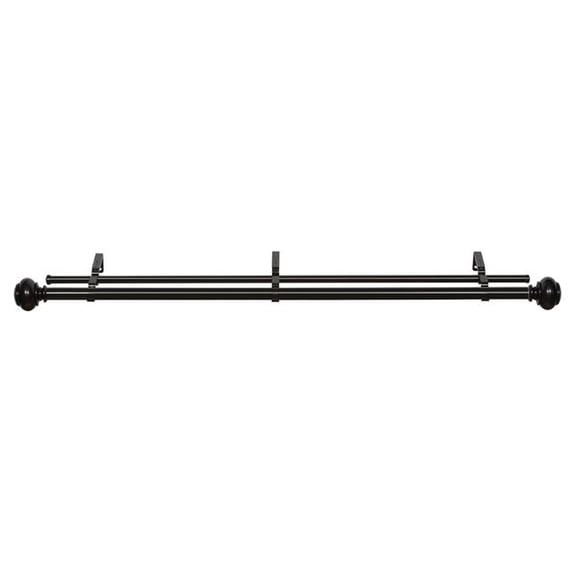 72-144 in. Buono II Decorative Double Rod & Finial Brenner, Black