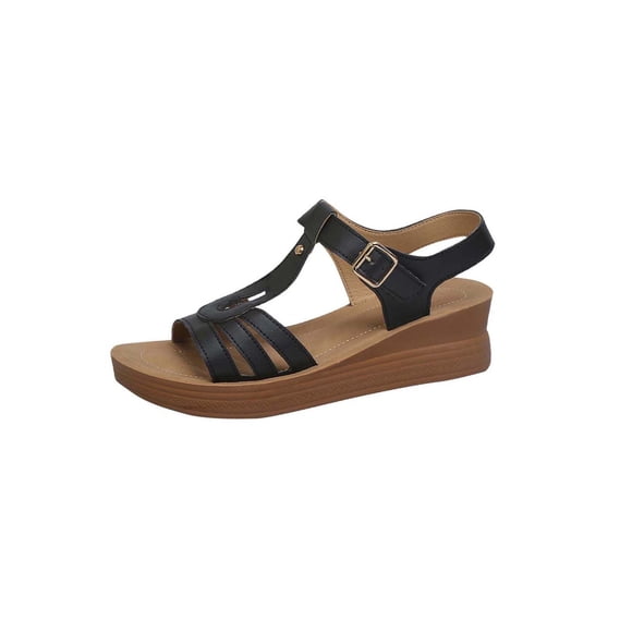 LOVZFMLL Wedge Sandals for Women Open Toe Ankle Strap Comfort Walking Sandals for Summer Casual Outdoor Beach Vacation Black 7