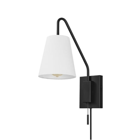 Globe Electric 1-Light Matte Black Plug-in or Hardwire Indoor Wall Sconce, White Fabric Shade