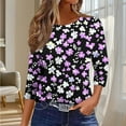thumbnail image 5 of YUGYXL 3/4 Length Sleeve Womens Tops Dressy Round Neck Pullover Blouse Casual Regular Basic Tees Business Work Tunic Tshirts Purple XXXL, 5 of 9