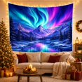 thumbnail image 3 of Aurora Borealis Over Snowy Mountains and Forest, Serene Digital Art for Nature Lovers, Northern Lights Wall Art Christmas Gift Tapestry Wall Hanging for Bedroom and Living Room, 3 of 7