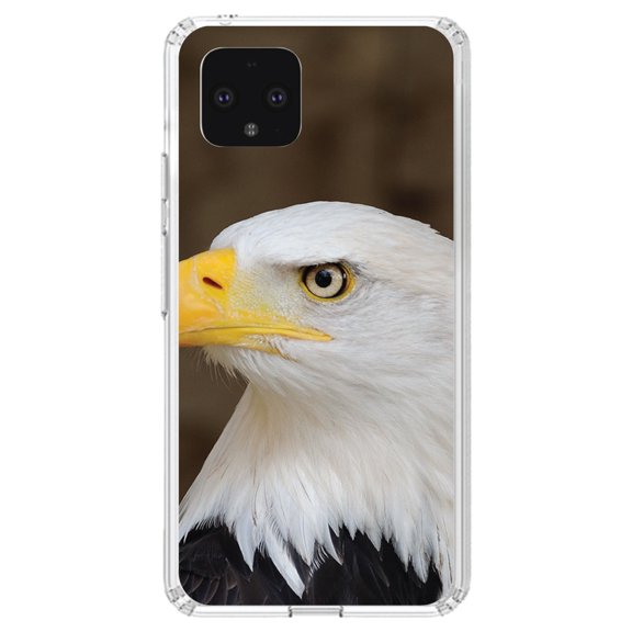 DistinctInk Clear Shockproof Hybrid Case for Google Pixel 4 (5.7" Screen) - TPU Bumper, Acrylic Back, Tempered Glass Screen Protector - American Bald Eagle - Animal Print