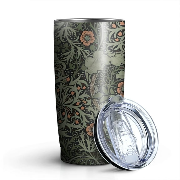 20oz Tumblers Green Pioneer Flower Pattern Stainless Steel Vacuum Insulated Double Wall Travel Tumbler Cups Mug with Lid and Straw,Cleaning Brush for Cold & Hot Drinks
