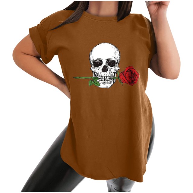 Moda Retro Moda Casual Cuello redondo Manga corta Ranura Estampado Camiseta Top Pompotops hkajfhjk460801