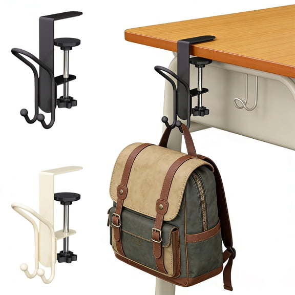 Clamp-On Desk Hook for Backpack, No-Drill Stainless Steel Bag Hanger with Strong Load-Bearing, for Office, Classroom & Dorm 1Pc Complexion