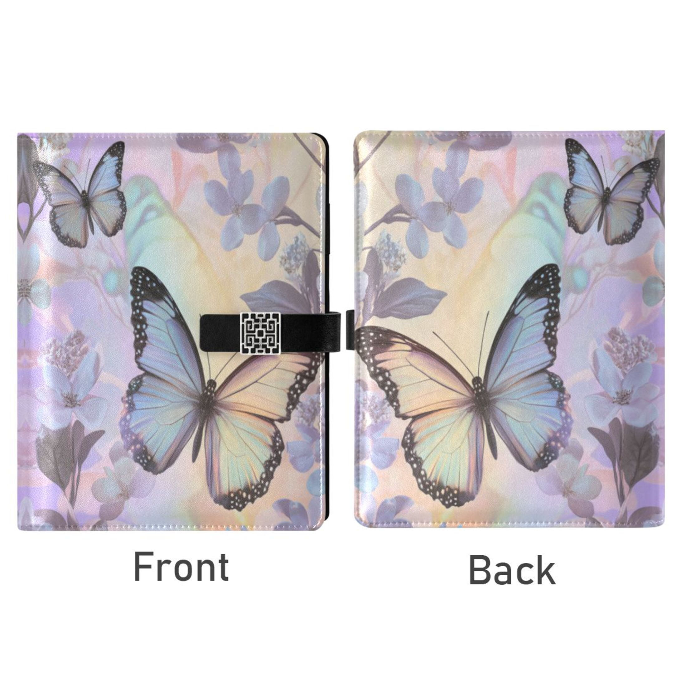 Leather Planner Leather Notebook Notebook Journal Binder Design Pen Pocket Design Convenient for Storage Purple Rainbow Butterfly