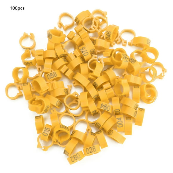 100PCS/Bag 8MM 001-100 Numbered Plastic Letter Pigeon Bird Leg Bands Rings(yellow)