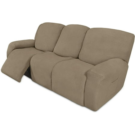 8 Pieces Recliner Sofa Stretch Slipcover Cover Furniture Protector Couch Soft With Elastic Bottom Kids Spandex Jacquard Fabric Small Checks Natural Canada 8 Pieces Recliner Sofa Stretch, Furniture Protectors For Reclining Sofas