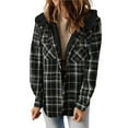 thumbnail image 3 of Chaqueta de Cuadros para Mujer, Larga, Botones, Capucha de Forro , Abrigo Cálido Cuadros Negros L, 3 of 7