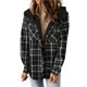 thumbnail image 3 of Chaqueta de Cuadros para Mujer, Larga, Botones, Capucha de Forro , Abrigo Cálido Cuadros Negros S, 3 of 7