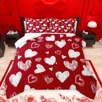 jejeloiu Graffiti Loves Pattern Bedding Comforter Set,Cute Hearts Twin Comforter Sets,Red White Bedding Set For Girls Kids,Luxury Bedroom Decor Reversible,2pcs