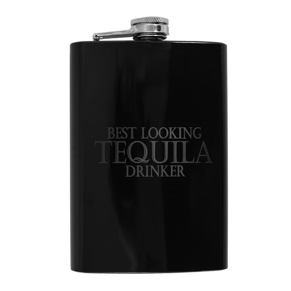 Hip Flask Plus Stainless Steel 8oz Flask - Black Best Looking Tequila Drinker