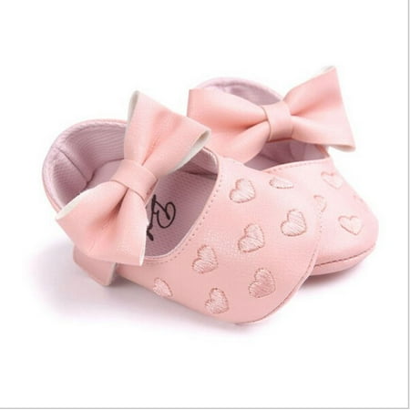 

CenturyX Newborn Infant Baby Girls Bowknot Soft Sole Crib Shoes Anti-slip Prewalker Solid Color Shoes Pink 0-6 Months