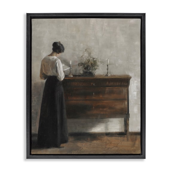 Stupell Industries Victorian Classic Woman In Dress Reading Black Floating Frame Canvas Art, 25 x 31, by Lettered and Lined