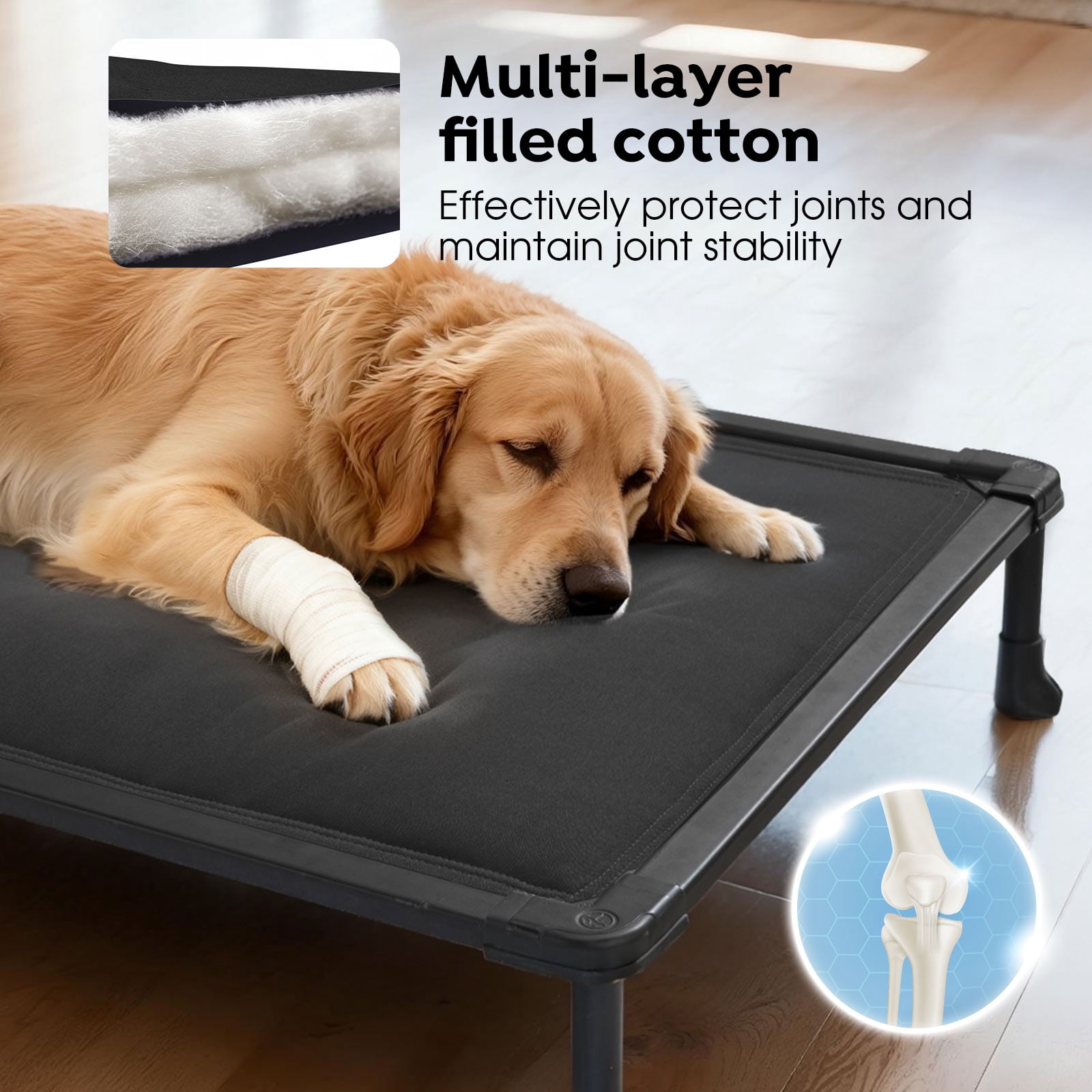 Veehoo Chew Proof Elevated Dog Bed, Indestructible Raised Dog Cot, Orthopedic Dog Platform Bed with Soft Padded Mat, Durable Waterproof Pet Cot for Indoor, Outdoor or Crate, 49-Inch, Black