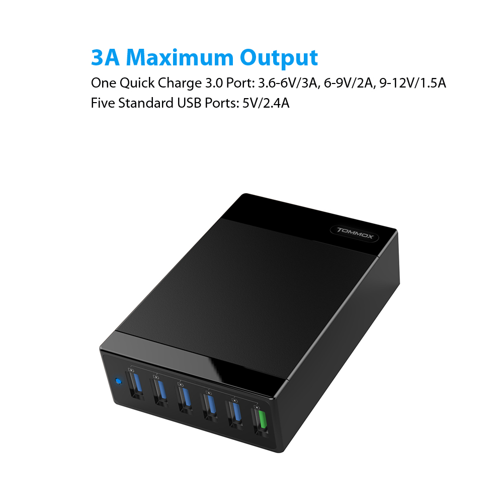6-Port 60W Fast Charge USB Wall Charger Charging Station Desktop Charger USB Charging Hub Multi-Port Multiple-Port USB Charging Hub Station Portable with Qualcomm Q3.0 Quick Charge by Clambo - image 2 of 4