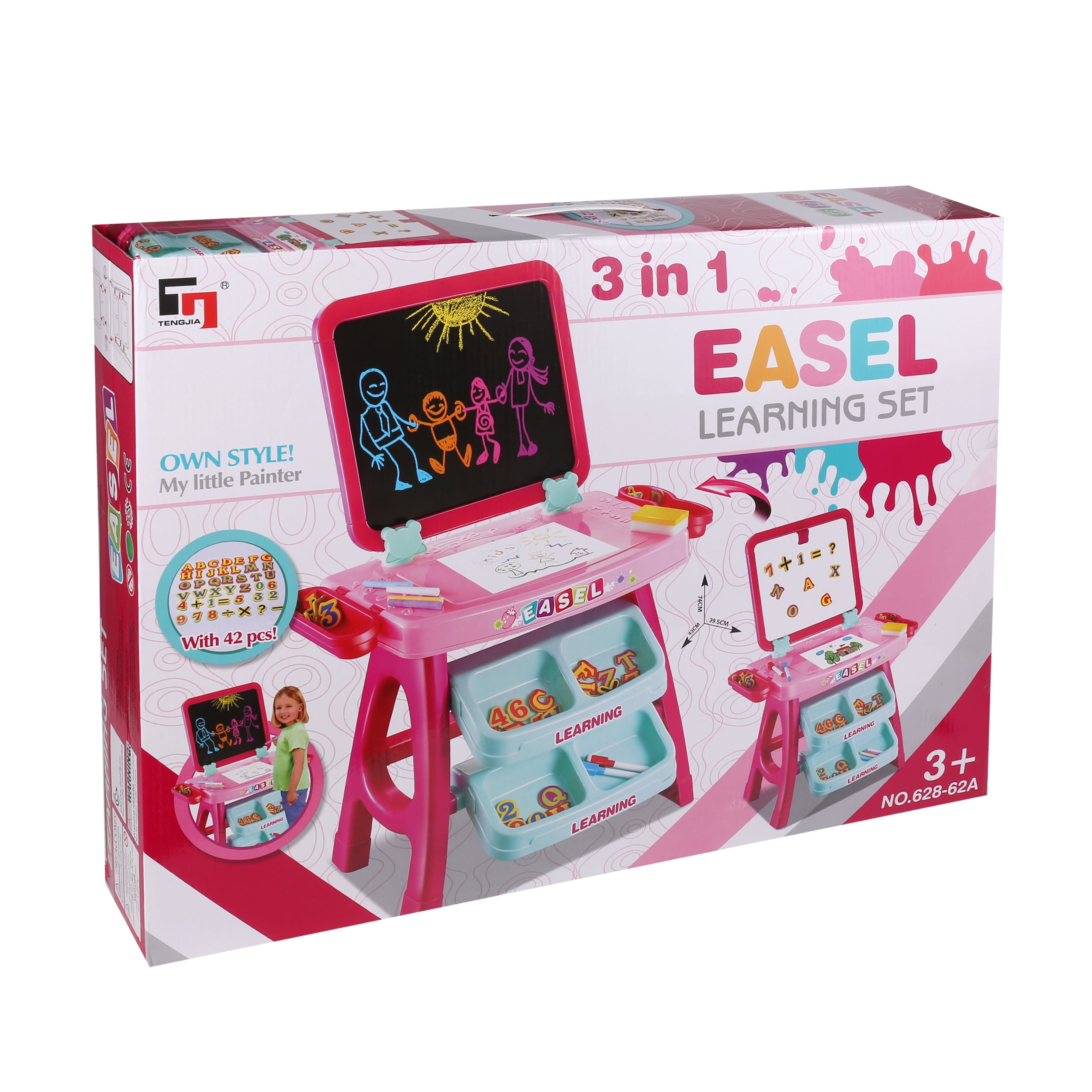 3-in-1 Kids Activity Desk with Dry Erase Board – Educational Art & Writing Table with Storage and 42 Piece Learning Set for Toddlers Boys & Girls