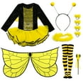 thumbnail image 3 of Kids Girls Bee Costume with Wings 10pcs Set, Deluxe Animal Halloween Fairy Fancy Dress Outfit 3-10 Years, 3 of 6