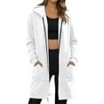 thumbnail image 2 of Women's Zip up Hoodie Long Tunic Sweatshirt Casual Oversized Fleece Fall Winter Jacket Coat with Pocket New Winter Oversized Outerwear Jackets White M, 2 of 4