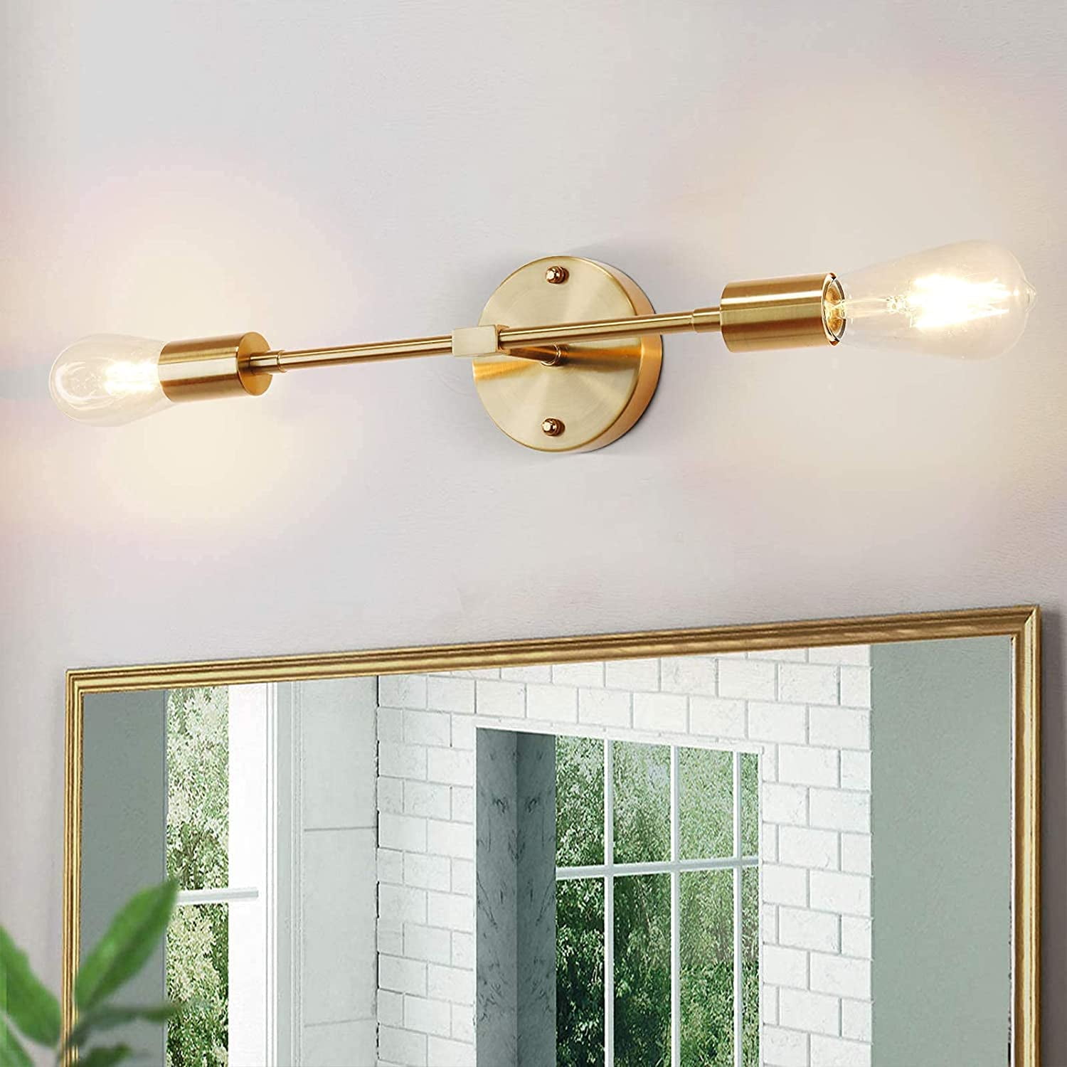 FZFLZDH Brass Gold Vanity Lights for Bathroom, Rustic 2 Light Wall Light Fixtures, Farmhouse Industrial Wall Lamp