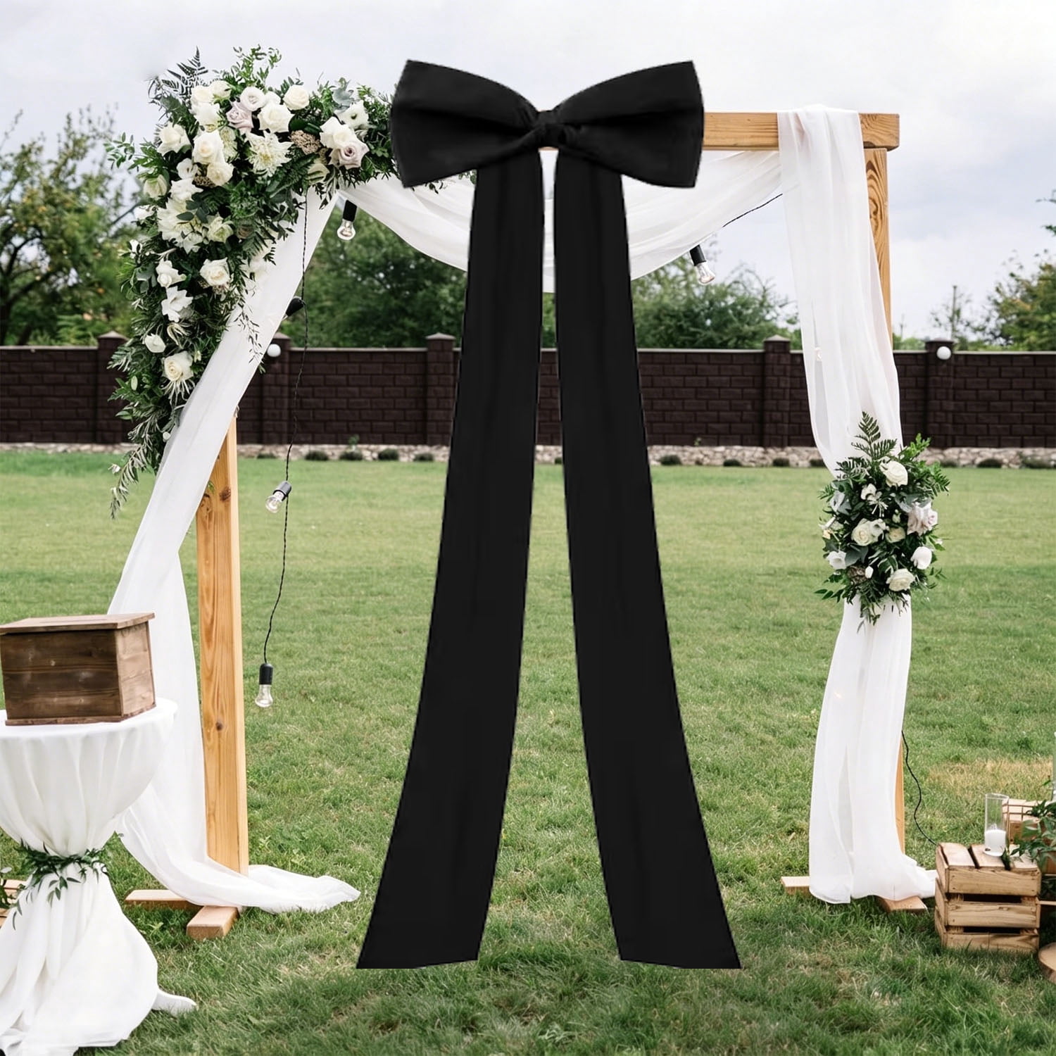 Meikd Extra-Large Decorative Bow: Giant Bow with Long Tassels—Perfect for Gift Decorations, Wedding Arches, Holiday Parties, and Christmas Trees (Black)