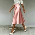 thumbnail image 6 of Nmnitkp Skirts for Women High Waist Satin A-Line Midi Skirt, Elegant Solid Silk-Like Flowy Skirt with Pockets, for Work, Wedding Guest & Daily WearPink,S, 6 of 9