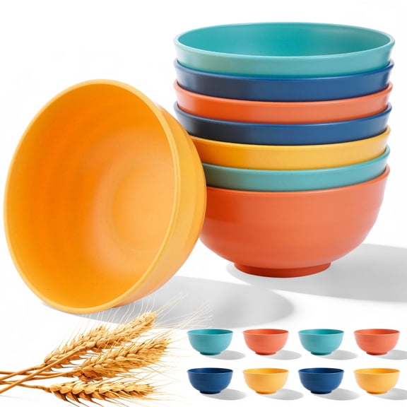 Lumikrypt 8Pcs 40oz Large Cereal Bowls Set, Unbreakable Reusable Plastic Wheat Straw Bowls, Anti-Scald Soup Bowls, Microwave & Dishwasher Safe Bowls for Kitchen, Salad, Soup, Multicolor