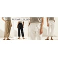 thumbnail image 5 of TEMOFON Linen Pants for Women Capri Summer Cropped Tapered Leg with Pockets Elastic Waistband 7/8 Stretch Ankle Eyelet Hem Cotton White XL, 5 of 9