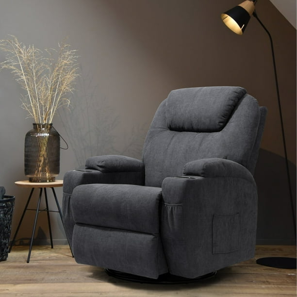 Walnew Swivel Rocker Recliner with Massage and Heat, Dark Gray Fabric