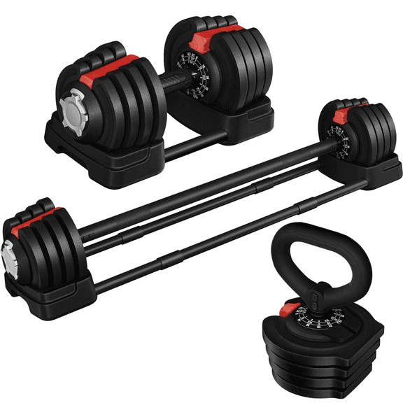 Renwick 3-In-1 Quick-Adjustable Dumbbell Weight Set, Black, 46.41 lb