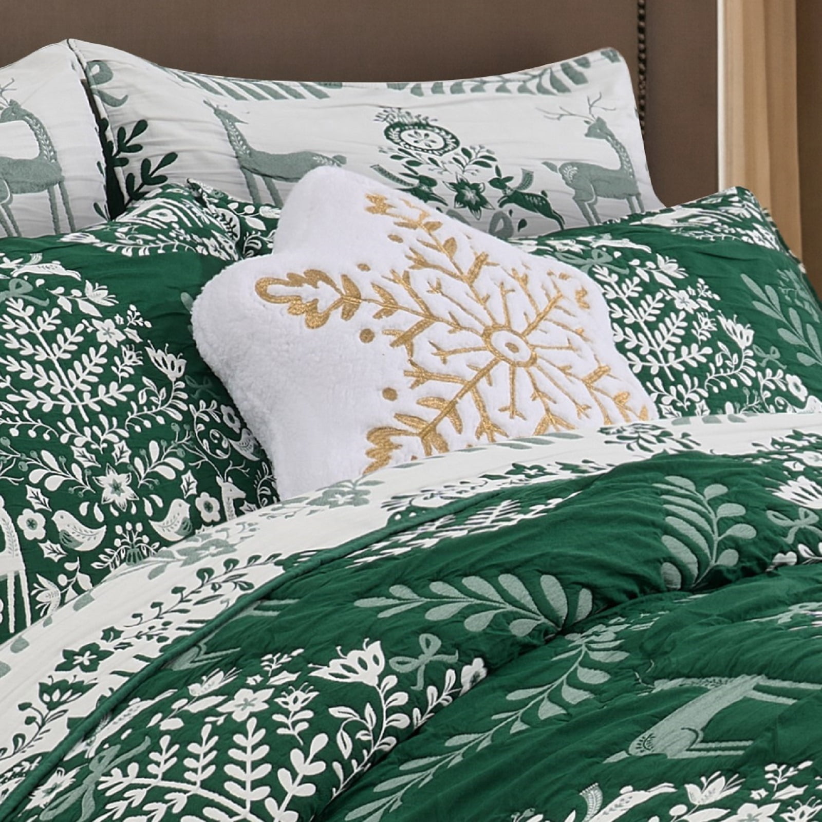 Greenland Home Fashions Decorative Holiday White Snowflake Plush Toss Pillow