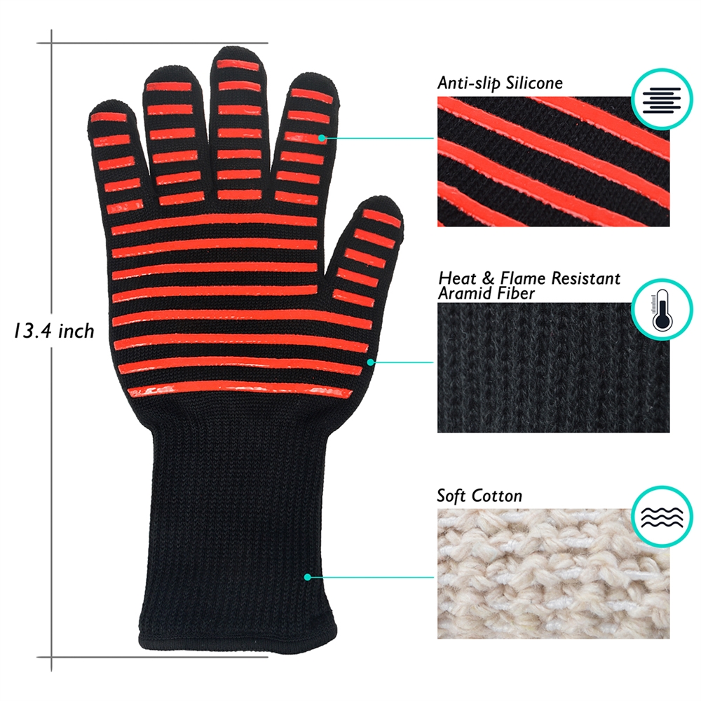 BBQ Gloves, Extreme Heat Resistant Grill Anti-Slip Aramid Fiber - image 4 of 7